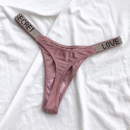 low waist women thongs with letter diamonds