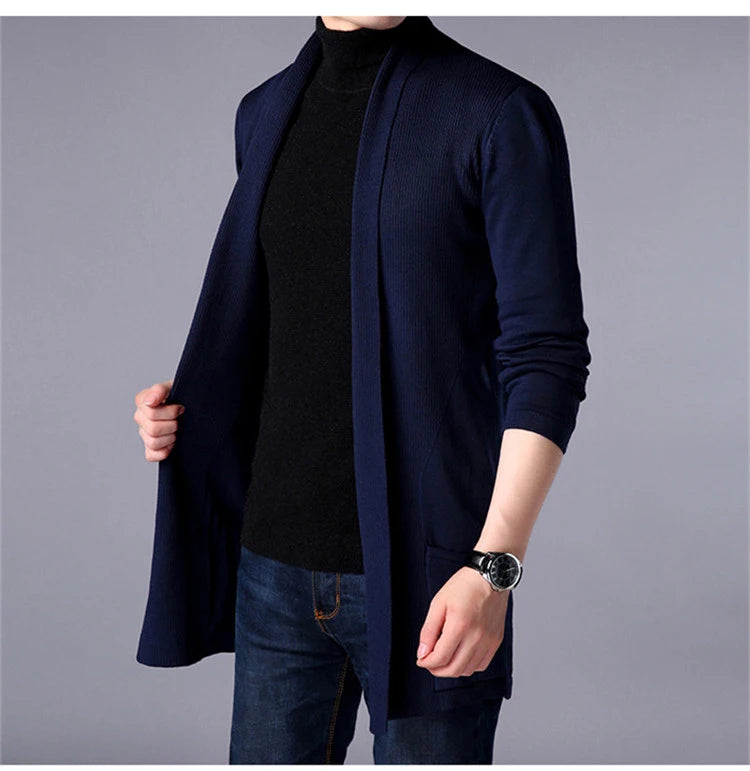 sweater coats men's slim long solid color knitted jacket fashion men's casual