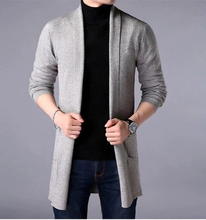 sweater coats men's slim long solid color knitted jacket fashion men's casual