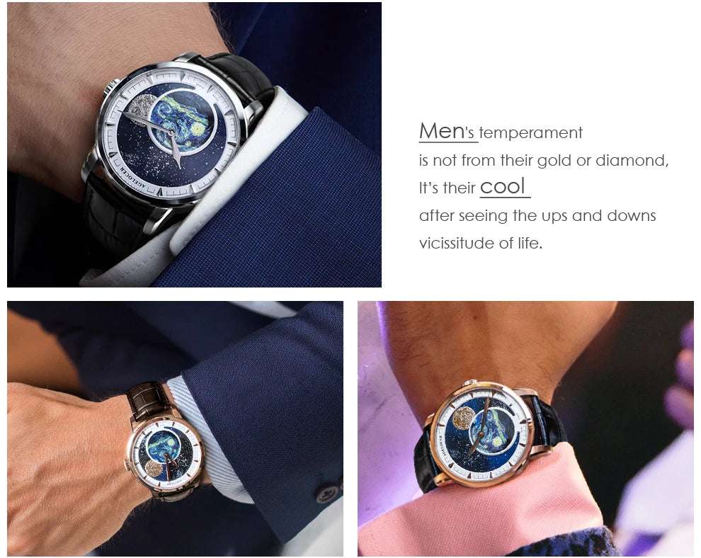 AGELOCER Original Astronomer oil painting steel strap men's luxury automatic moon phase watch