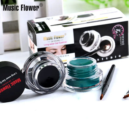 music flower eye makeup 2 in 1 brown black gel eyeliner cream waterproof creamy texture eye liner set with brushes