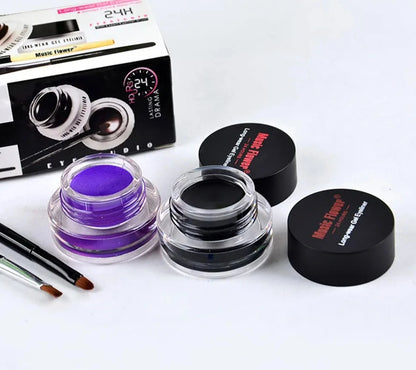 music flower eye makeup 2 in 1 brown black gel eyeliner cream waterproof creamy texture eye liner set with brushes