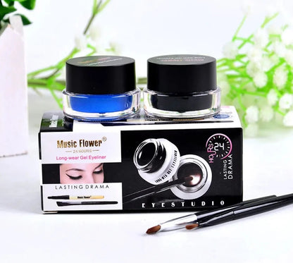 music flower eye makeup 2 in 1 brown black gel eyeliner cream waterproof creamy texture eye liner set with brushes