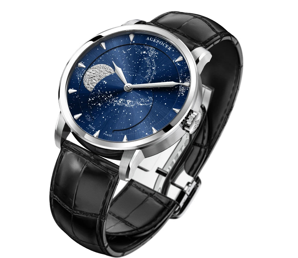 AGELOCER Original Astronomer oil painting steel strap men's luxury automatic moon phase watch