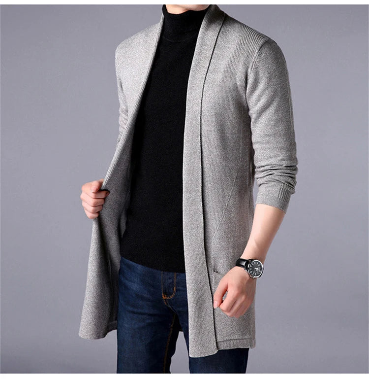 sweater coats men's slim long solid color knitted jacket fashion men's casual