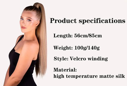 Ponytail Hair Extension Clip in Fake Wig Hairpiece  Long Smooth Overhead Pony Tail