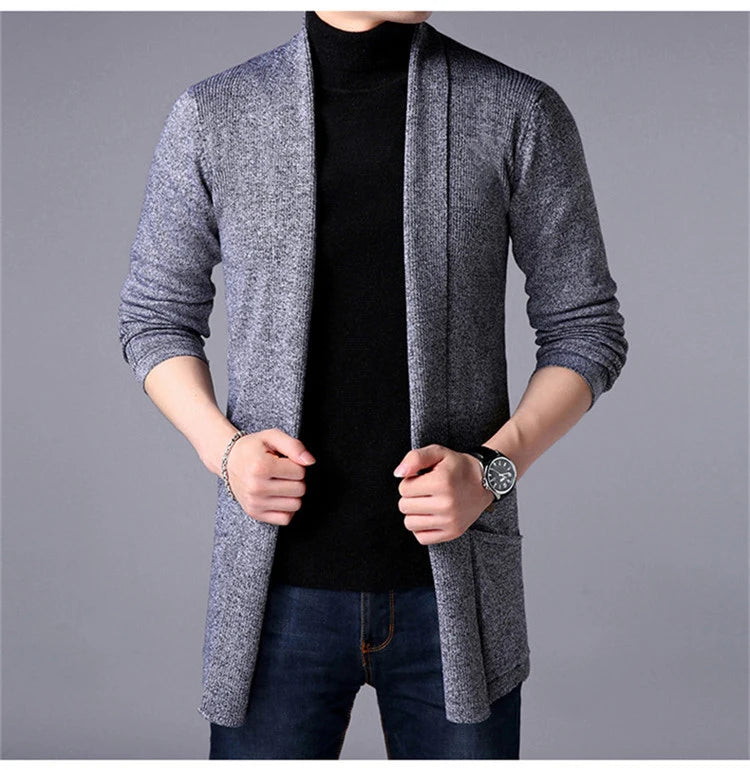 sweater coats men's slim long solid color knitted jacket fashion men's casual