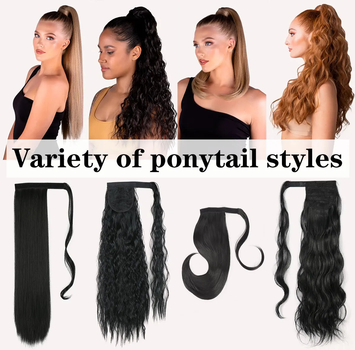 Ponytail Hair Extension Clip in Fake Wig Hairpiece  Long Smooth Overhead Pony Tail