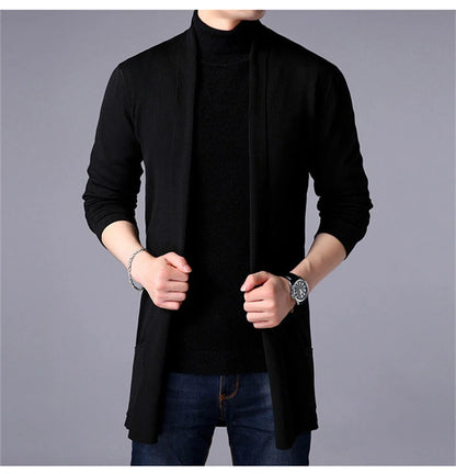 sweater coats men's slim long solid color knitted jacket fashion men's casual