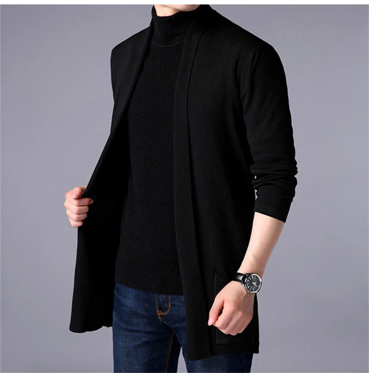 sweater coats men's slim long solid color knitted jacket fashion men's casual