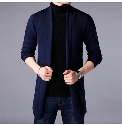 sweater coats men's slim long solid color knitted jacket fashion men's casual