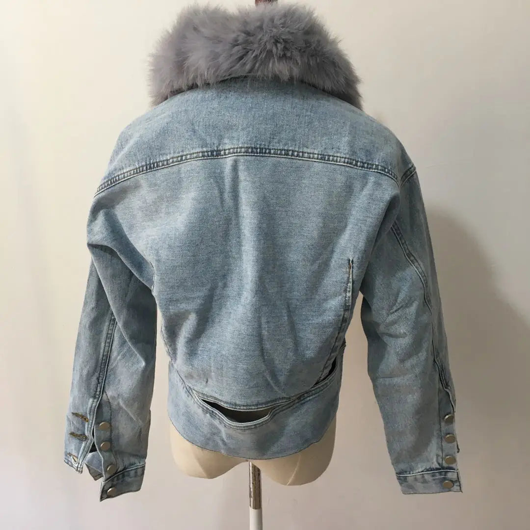 Limited availability Real Fox fur thick warm denim parkas female winter coat