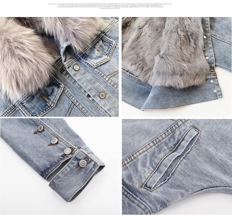 Limited availability Real Fox fur thick warm denim parkas female winter coat