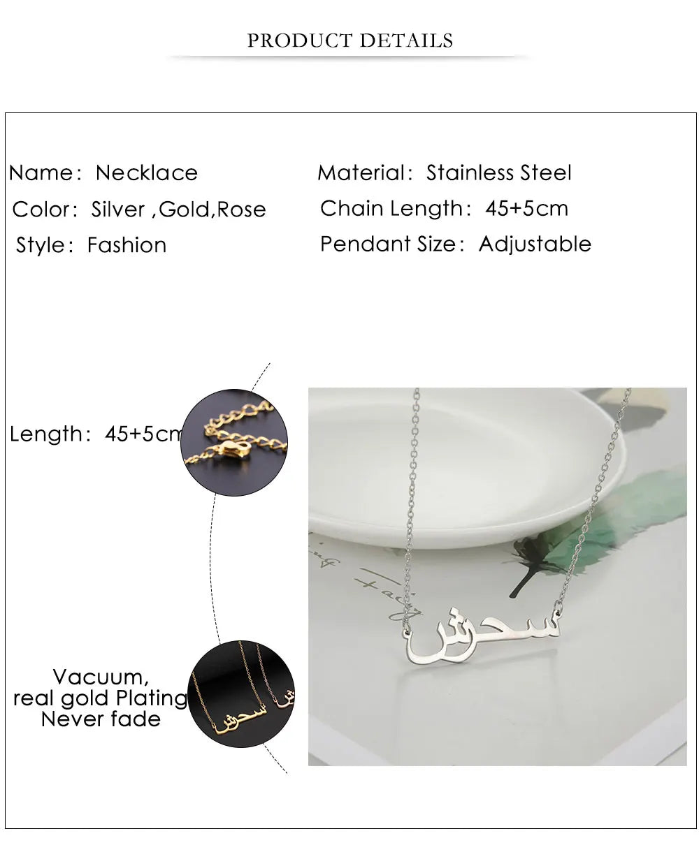 your Arabic Name Necklace for Women Men Custom Arabic Stainless Steel  Jewelry Necklace Box Chain Gift