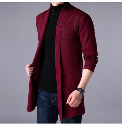 sweater coats men's slim long solid color knitted jacket fashion men's casual