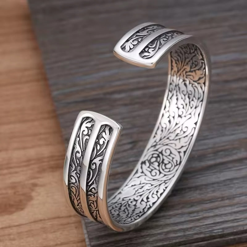 BOCAI Real S925 Silver Vintage Men Bracelet Fashion Heavy  Style Jewelry Good Luck Gift