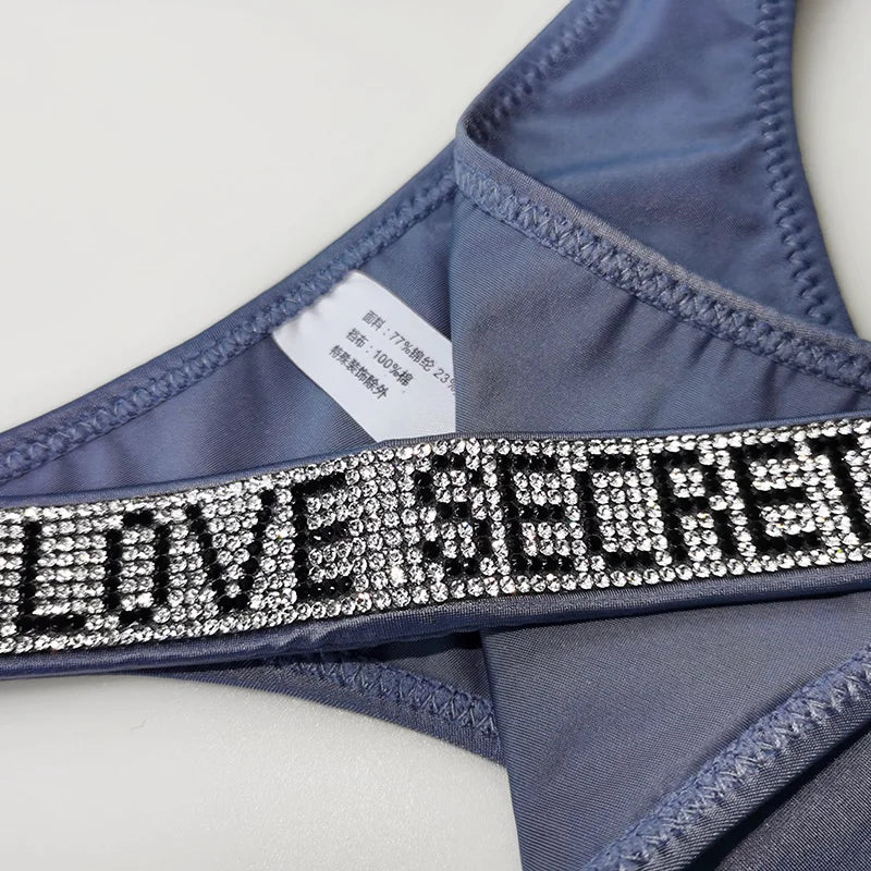 low waist women thongs with letter diamonds