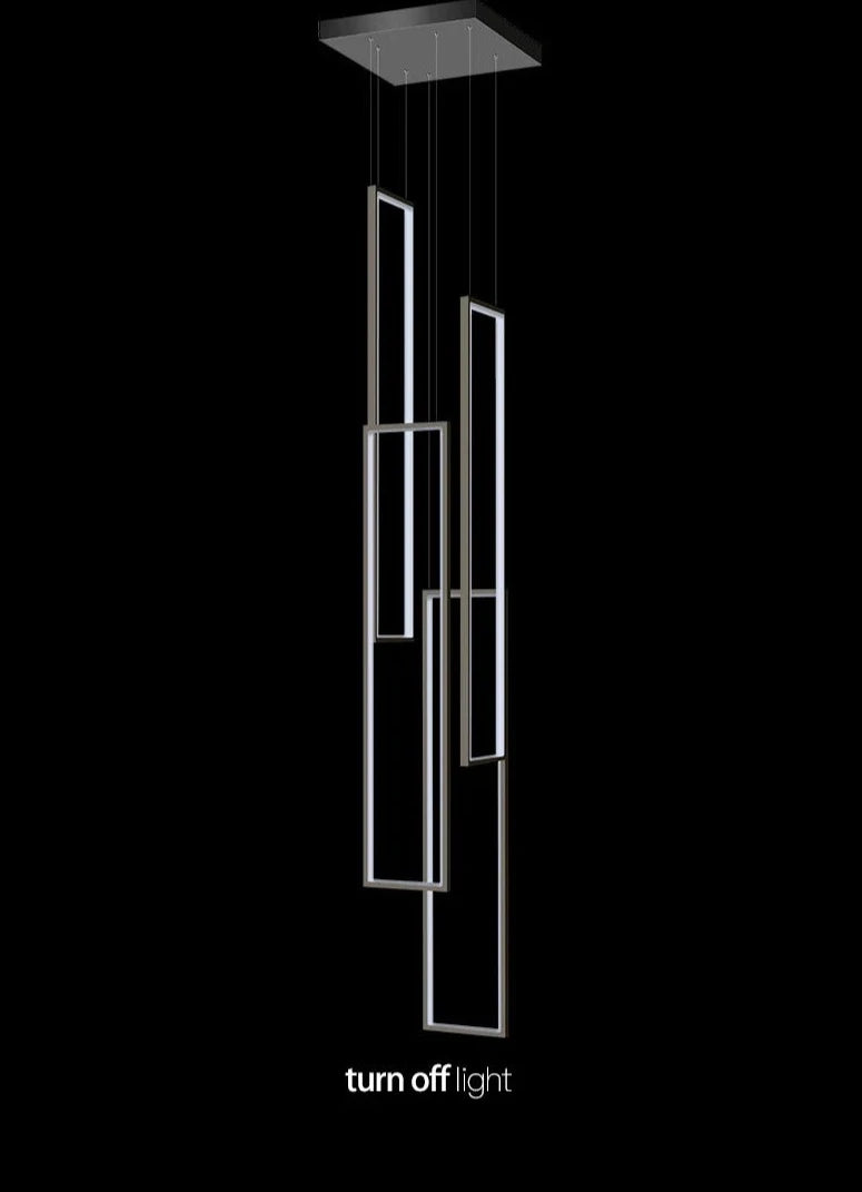 modern led pendant light, minimalist rectangular chandelier, black/gold, for staircases and living rooms