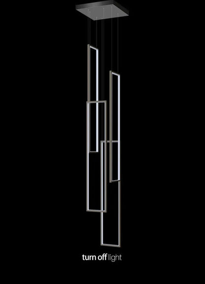 modern led pendant light, minimalist rectangular chandelier, black/gold, for staircases and living rooms