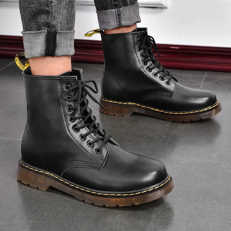 leather men ankle boots outdoor winter casual shoes lightweight warm work boots classic handmade