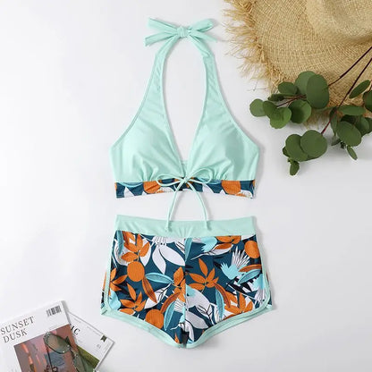 Bikini set short swimsuit women high waist swimwear printed beachwear