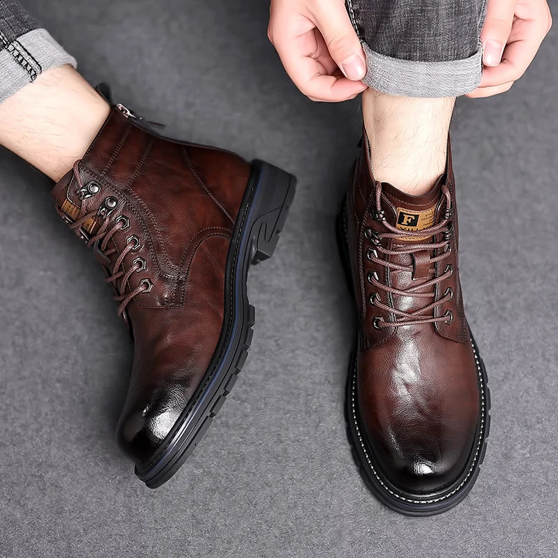 Top-quality designer vintage leather men's boots. Genuine leather men's boots.