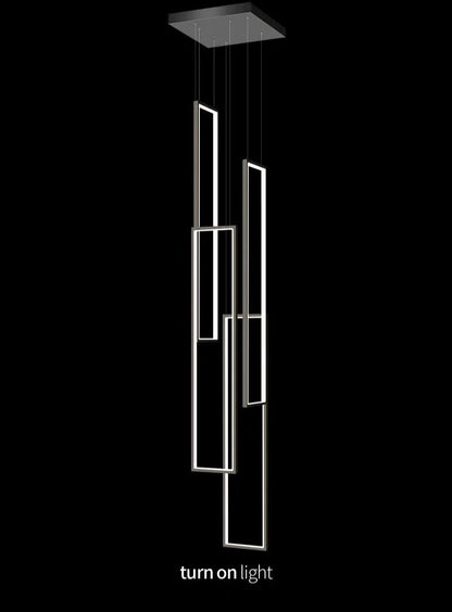 modern led pendant light, minimalist rectangular chandelier, black/gold, for staircases and living rooms