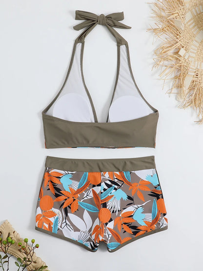 Bikini set short swimsuit women high waist swimwear printed beachwear