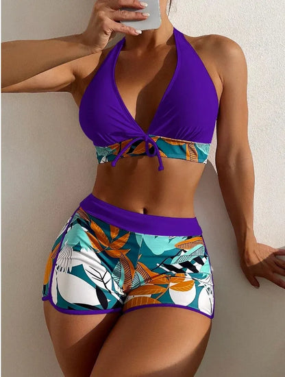 Bikini set short swimsuit women high waist swimwear printed beachwear