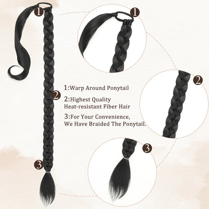 Long Braided Ponytail Extension with Elastic Tie Long Straight