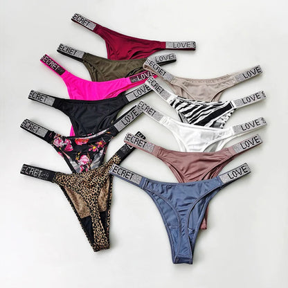 low waist women thongs with letter diamonds