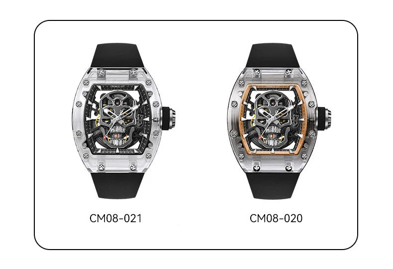 Cronus art mechanical men’s watch 50mm sapphire case skeleton skull dial