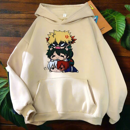 fashion girls, boys anime print hooded sweatshirt