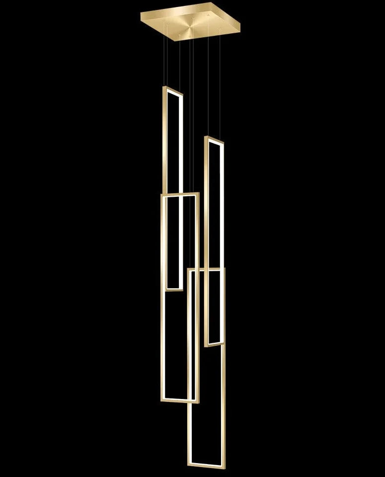 modern led pendant light, minimalist rectangular chandelier, black/gold, for staircases and living rooms