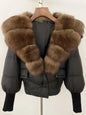 winter women's white duck down jacket with real raccoon fox fur collar loose fit coat