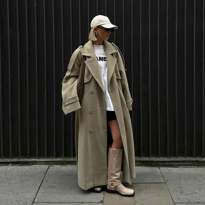 Solid long girls over coat full sleeve autumn winter lose street style - ARI