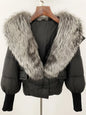 winter women's white duck down jacket with real raccoon fox fur collar loose fit coat