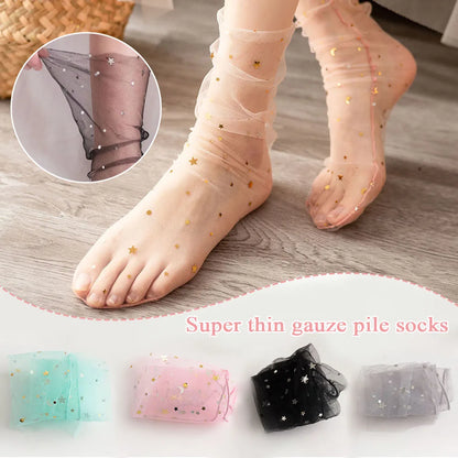 Girls Lace Nylon Socks Colorful Star  Transparent Socks