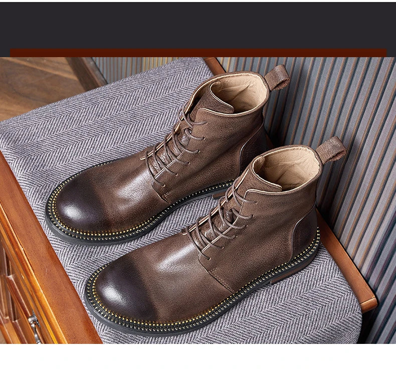 Handmade, high-quality, soft cow leather boots in British style.