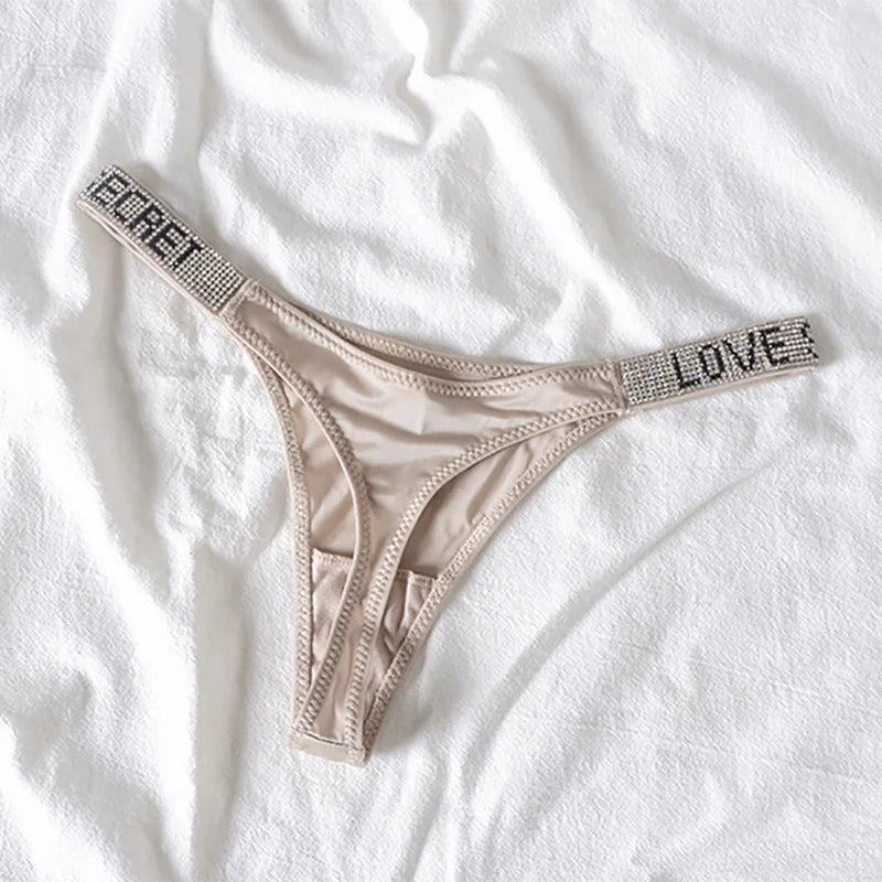 low waist women thongs with letter diamonds