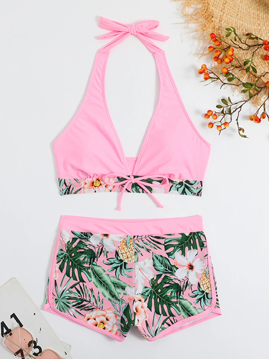 Bikini set short swimsuit women high waist swimwear printed beachwear