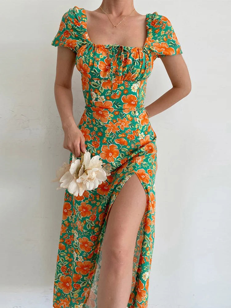 floral fantasy short sleeve party dress chic off-shoulder backless