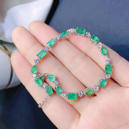 gift for girlfriend lover 925 sterling silver simple and exquisite natural emerald bracelet of precious gem