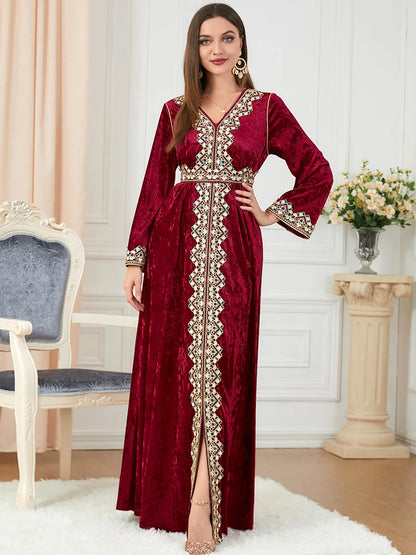 Dubai velvet dress women long dresses clothing turkey arabic dress