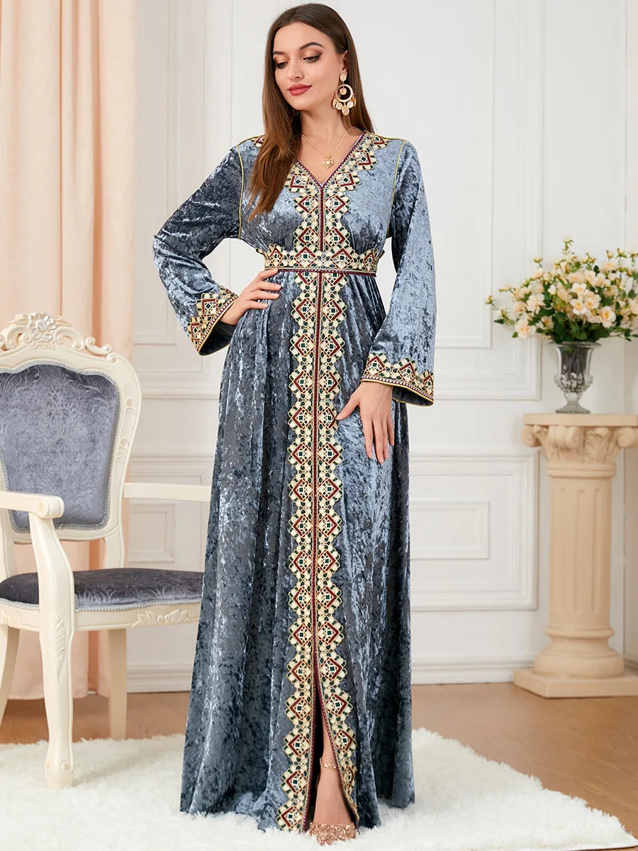 Dubai velvet dress women long dresses clothing turkey arabic dress