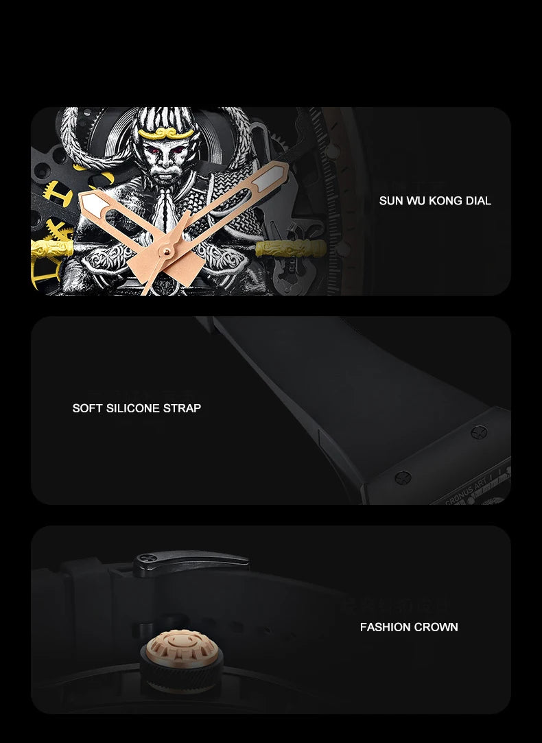 Cronus art  automatic watch luminous skeleton monkey king design