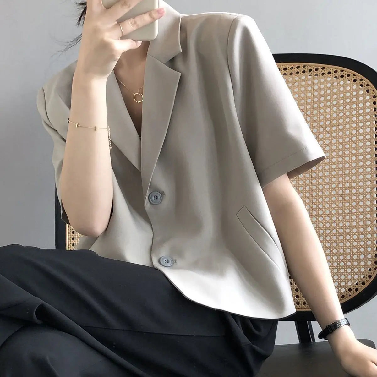 suit top women thin jacket outerwears casual short sleeve blazers solid cotton coats