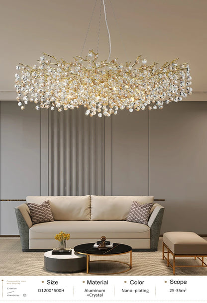 gold lustre sun crystal ceiling chandelier - led nordic home decoration