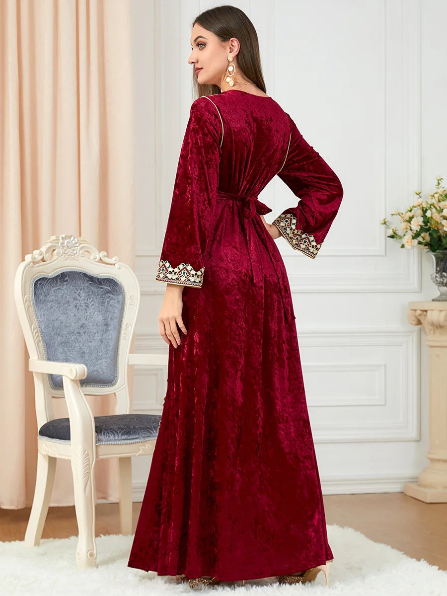 Dubai velvet dress women long dresses clothing turkey arabic dress