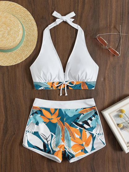 Bikini set short swimsuit women high waist swimwear printed beachwear